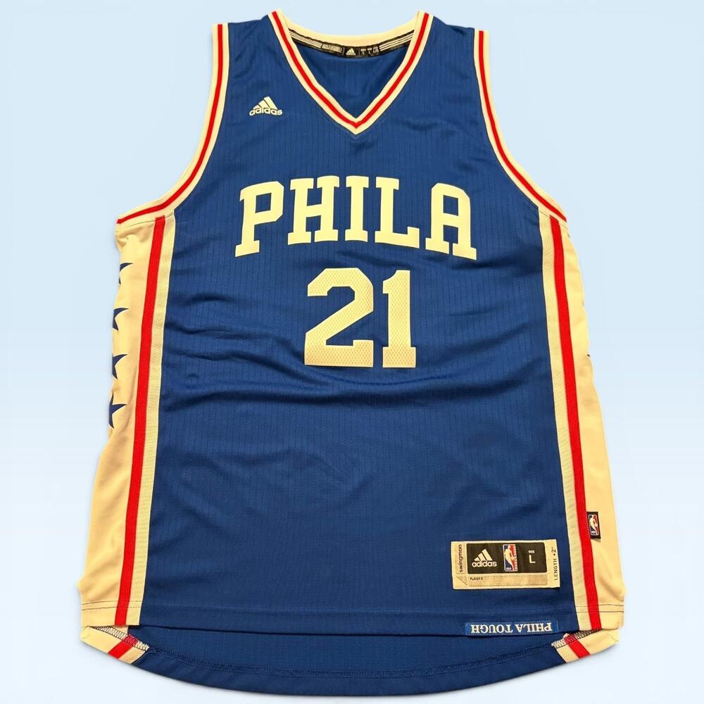 Philadelphia 76ers Jersey Mens Large Blue NBA Basketball Adidas Joel Embiid 21